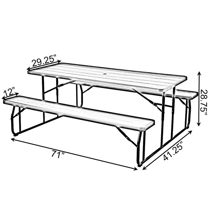 Outdoor Foldable Woodgrain Picnic Table Set with Metal Frame 6 Ft. Black Image 5