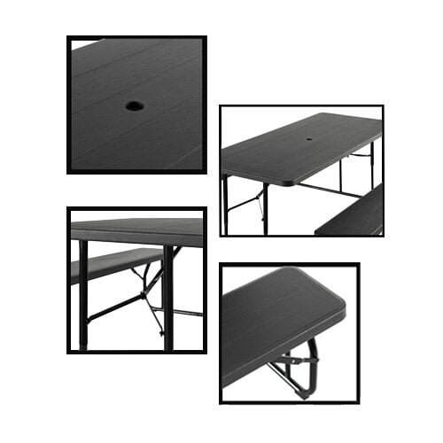 Outdoor Foldable Picnic Table Set Metal Frame 6 Ft Woodgrain Black 6 Person Image 10