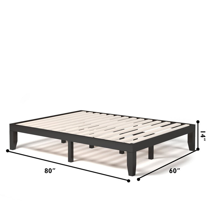 14 Queen Size Wooden Platform Bed Frame w/ Strong Slat Support Image 2