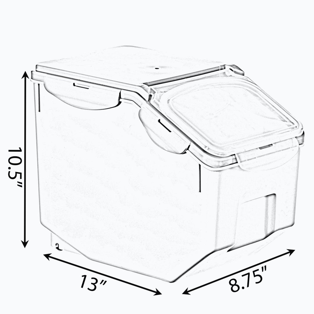 Set of 2 White Plastic Food Storage Containers with Wheels and Measuring Cup Image 8