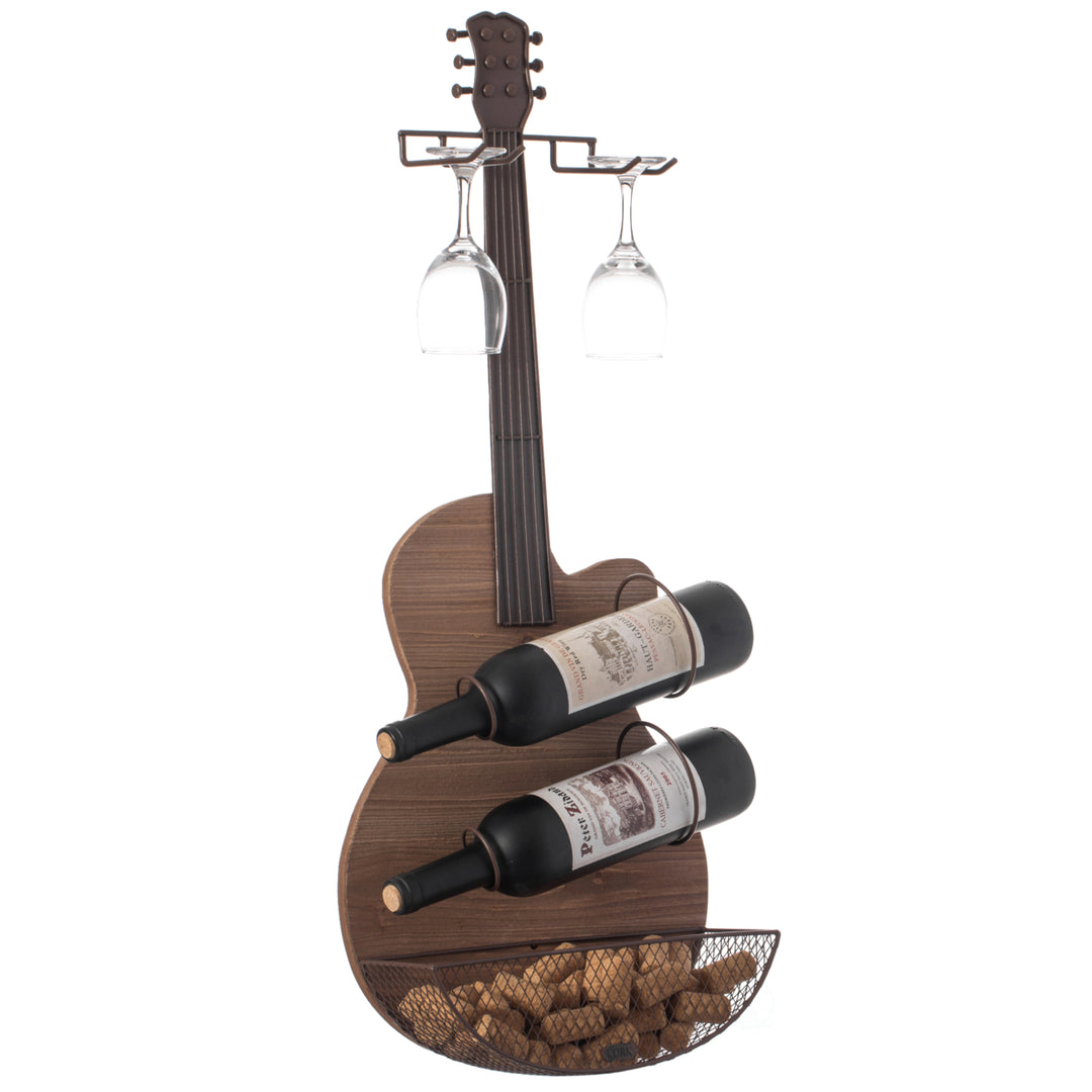 Black Metal Guitar Shaped Wine Rack Holder for Living Room, Dining, or Entryway Image 1