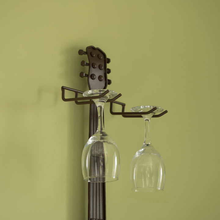 Black Metal Guitar Shaped Wine Rack Holder for Living Room, Dining, or Entryway Image 3