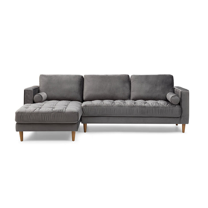 Bente Tufted Velvet Sectional Sofa - Grey Image 1