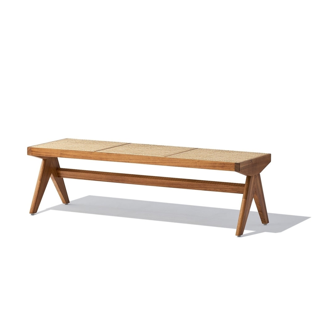 Celia Bench Walnut Finish Solid Ash Wood Natural Rattan 137cm x 46cm x 41cm Image 2