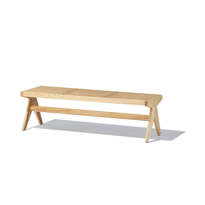 Celia Bench Solid Ash Wood Natural Rattan W 137cm D 46cm H 41cm Modern Design Image 1