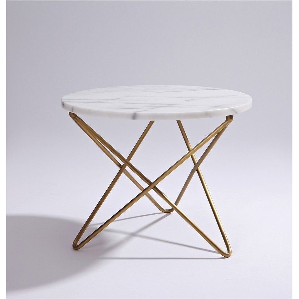 Manon Marble Coffee Side Table White Black Top Steel Base 45cm Diameter 37cm Height Image 2