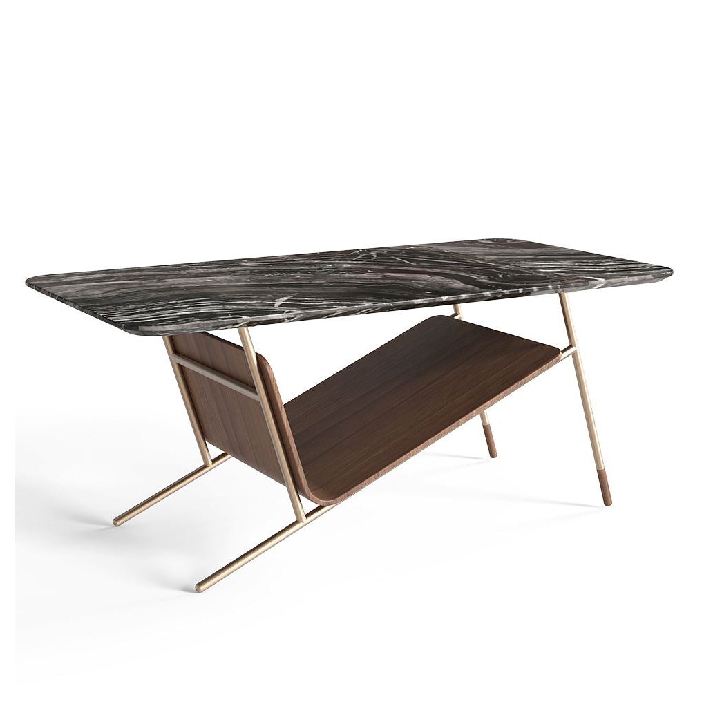 Ingmar Coffee Table Black Marble Walnut Finish Stainless Steel 100cm x 50cm Image 1