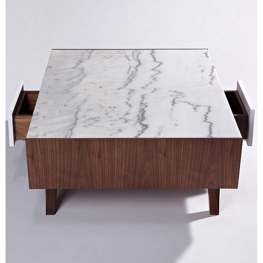 Vera Wood Marble Coffee Table 108cm Unique Design Solid Wood Legs Modern Style Image 3