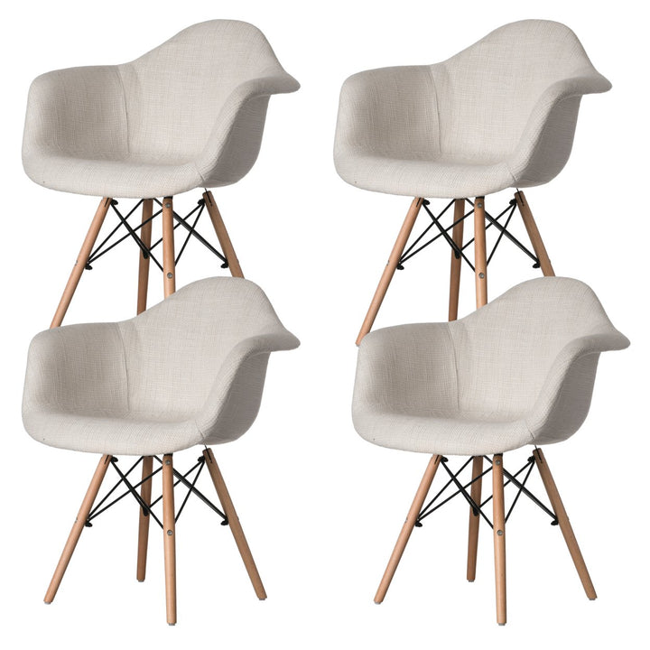 Mid-Century Modern Fabric Armchair Light Grey Beech Wood Legs Easy Assembly Image 1