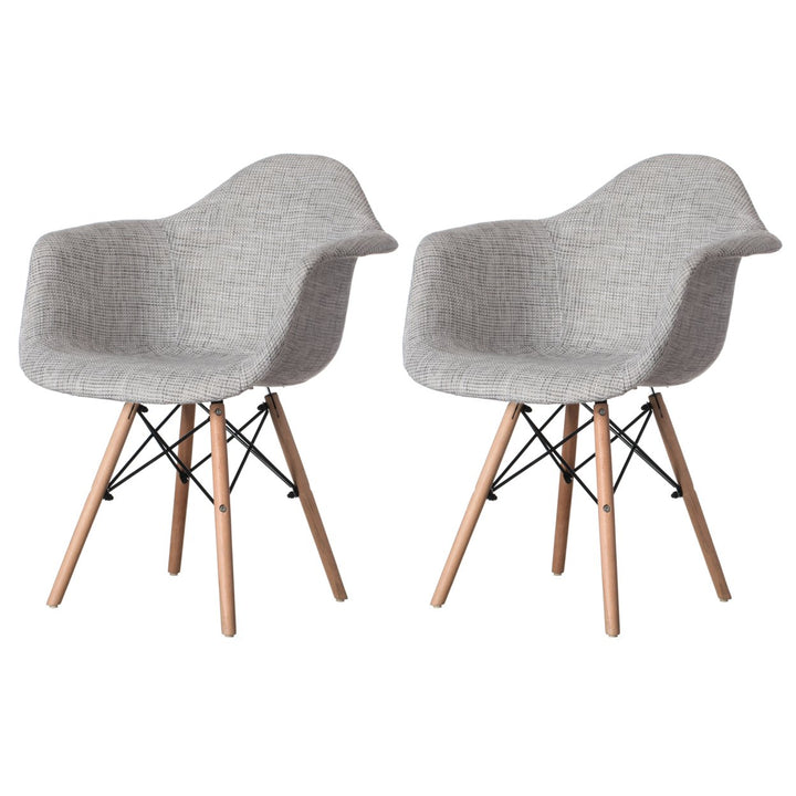 Mid-Century Modern Fabric Armchair Light Grey Beech Wood Legs Easy Assembly Image 1