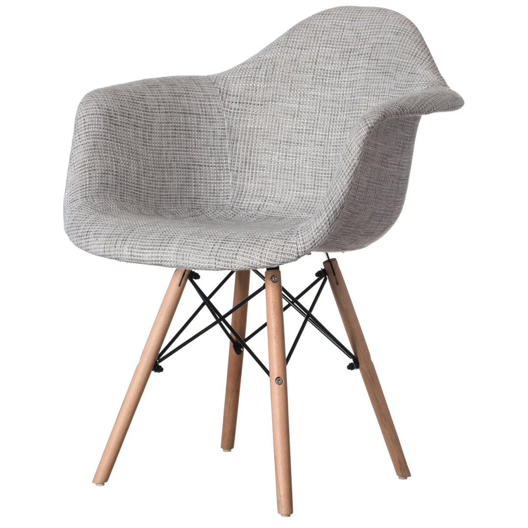 Mid-Century Modern Fabric Armchair Light Grey Beech Wood Legs Easy Assembly Image 1