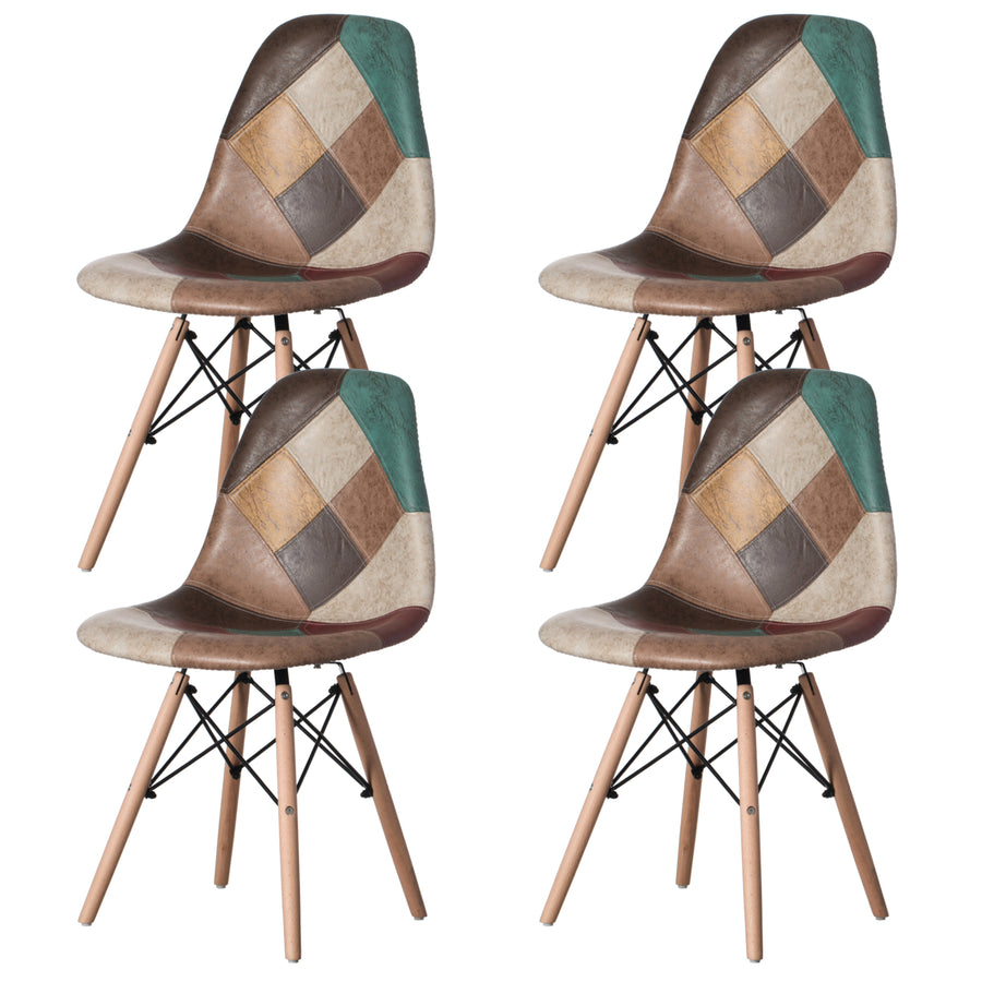 Modern Fabric Patchwork Chair with Leather and Suede Like Tones with Wooden Legs for Kitchen, Dining Room, Entryway, Image 1