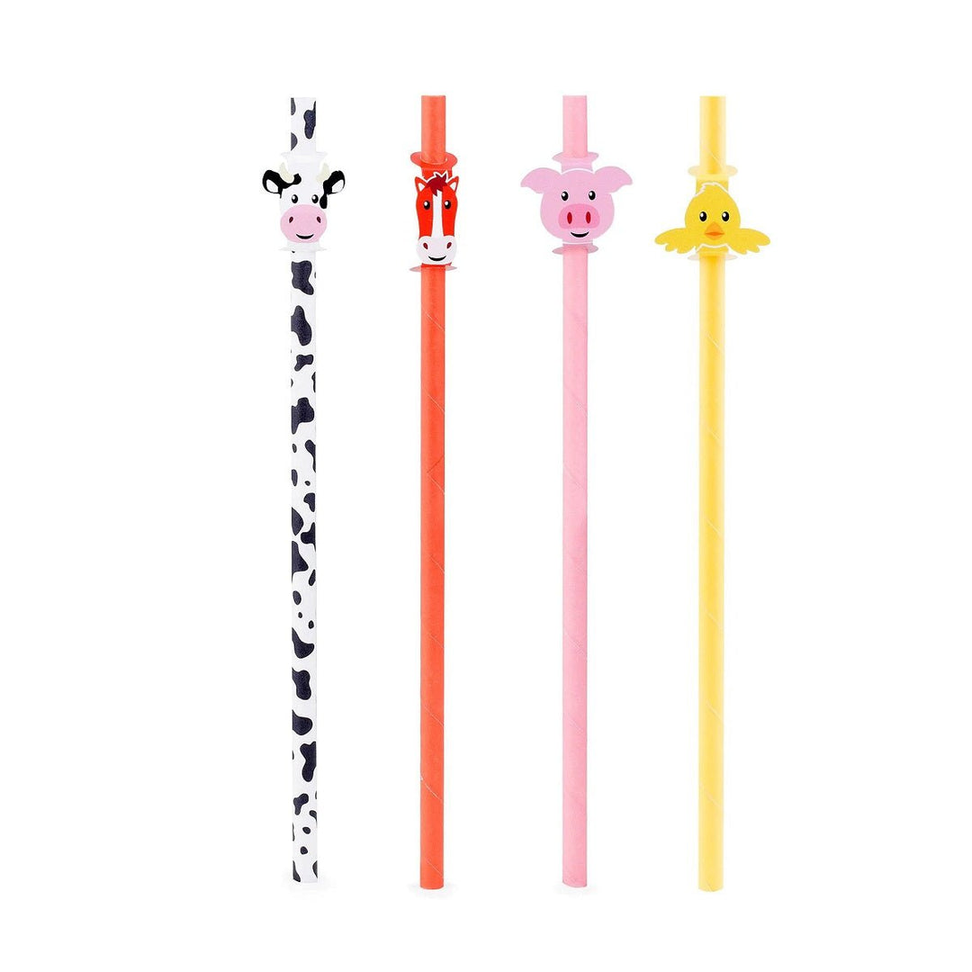 12pcs Kikkerland Farm Animals, Cow, Pig, Horse, Biodegradable Paper Straws Image 1