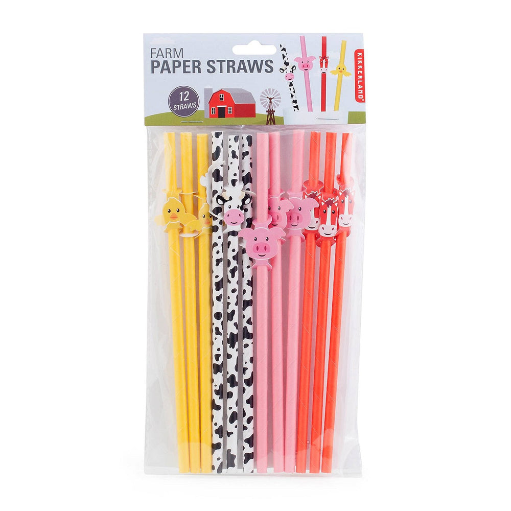 12pcs Kikkerland Farm Animals, Cow, Pig, Horse, Biodegradable Paper Straws Image 2