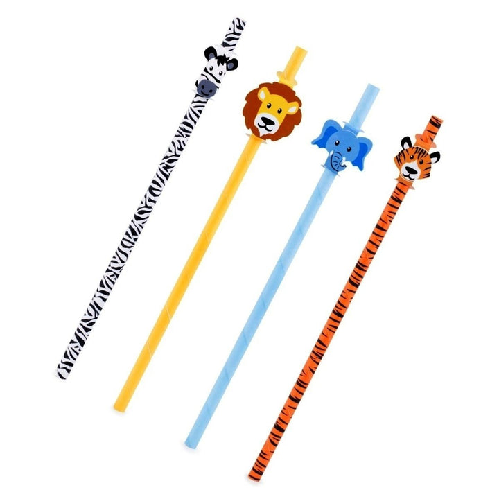 12pcs Kikkerland Safari Animals, Tiger, Lion, Zebra, Biodegradable Paper Straws Image 1