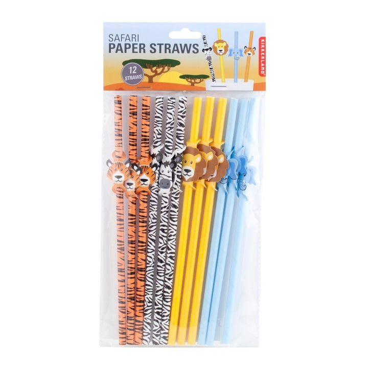 12pcs Kikkerland Safari Animals, Tiger, Lion, Zebra, Biodegradable Paper Straws Image 5