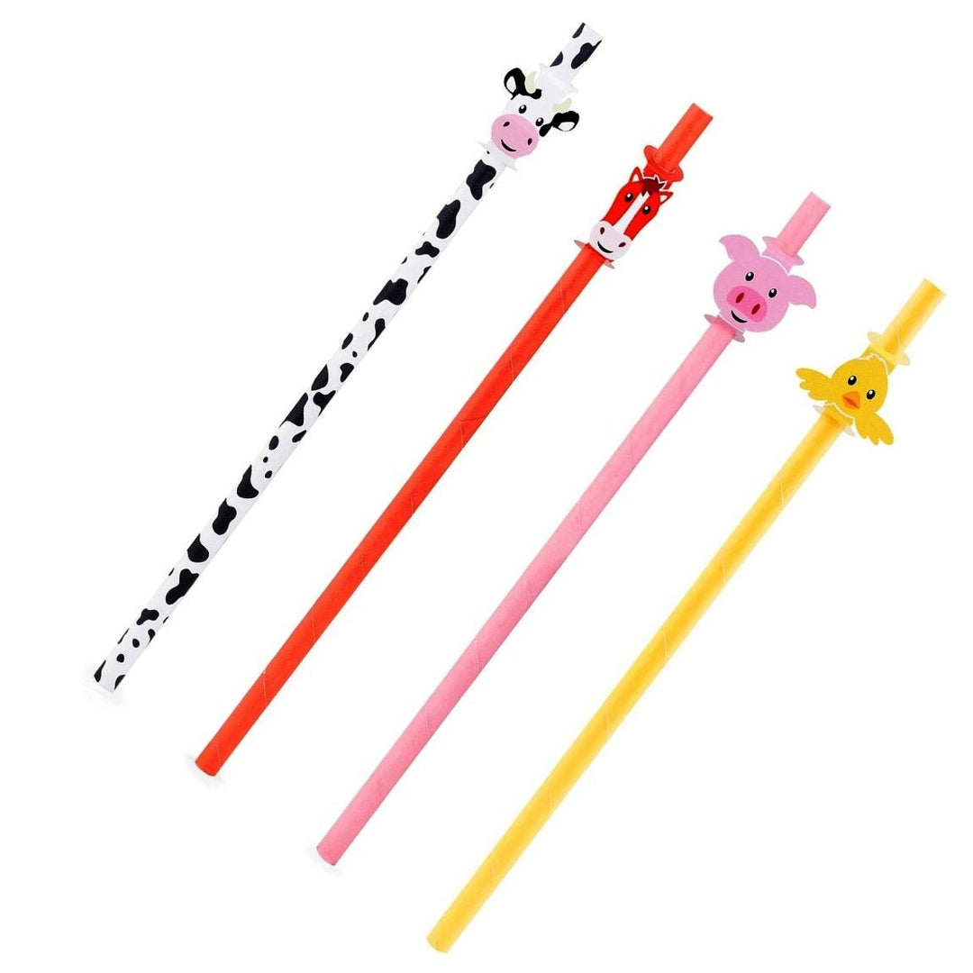 12pcs Kikkerland Farm Animals, Cow, Pig, Horse, Biodegradable Paper Straws Image 4