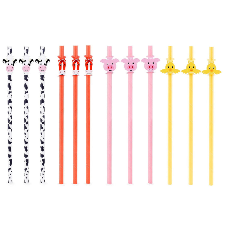 12pcs Kikkerland Farm Animals, Cow, Pig, Horse, Biodegradable Paper Straws Image 5