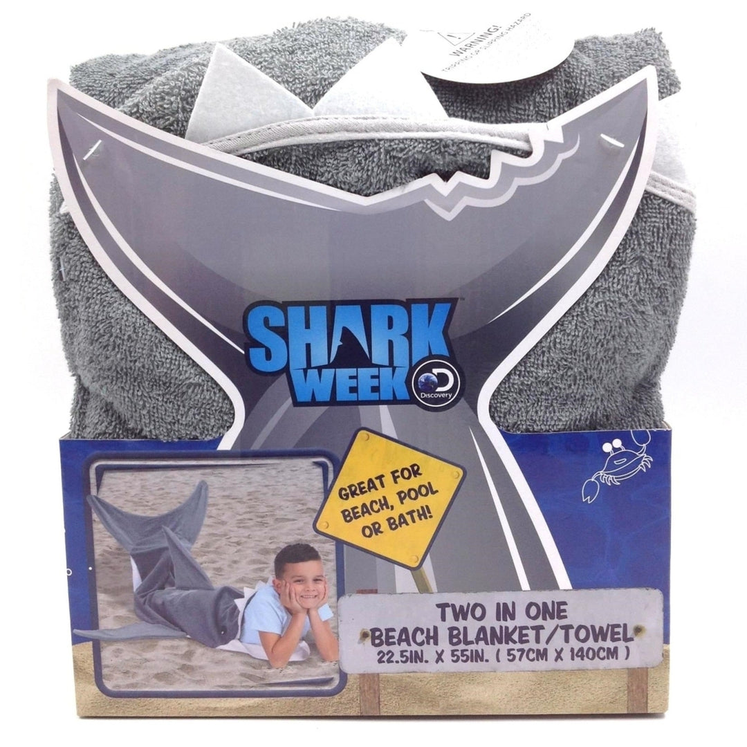 Discovery Shark Week 2-in-1 Soft Absorbent Beach Blanket / Towel 22.5" x 55" Image 1