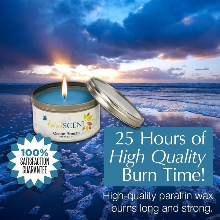 HerbalSCENT Ocean Breeze Scented Candle Blue Paraffin Wax Tin Candles, 5.3 oz Image 4