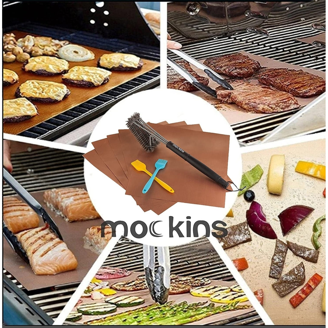 Mockins 5 BBQ Grill Mats Set with 2 Basting Brushes and 1 Steel Wire Cleaning Brush Image 5