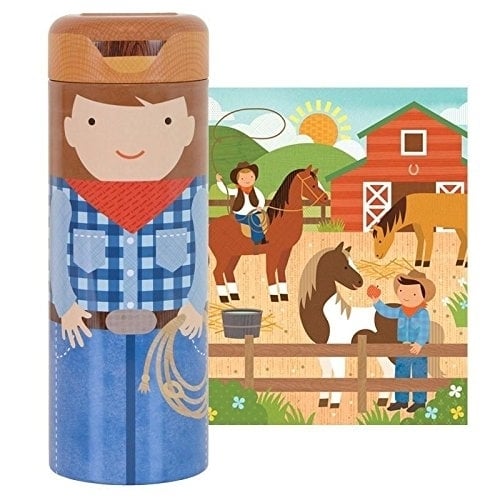 Petit Collage Tin Canister Jigsaw Floor Puzzle, At The Ranch, 64 Piece Image 1