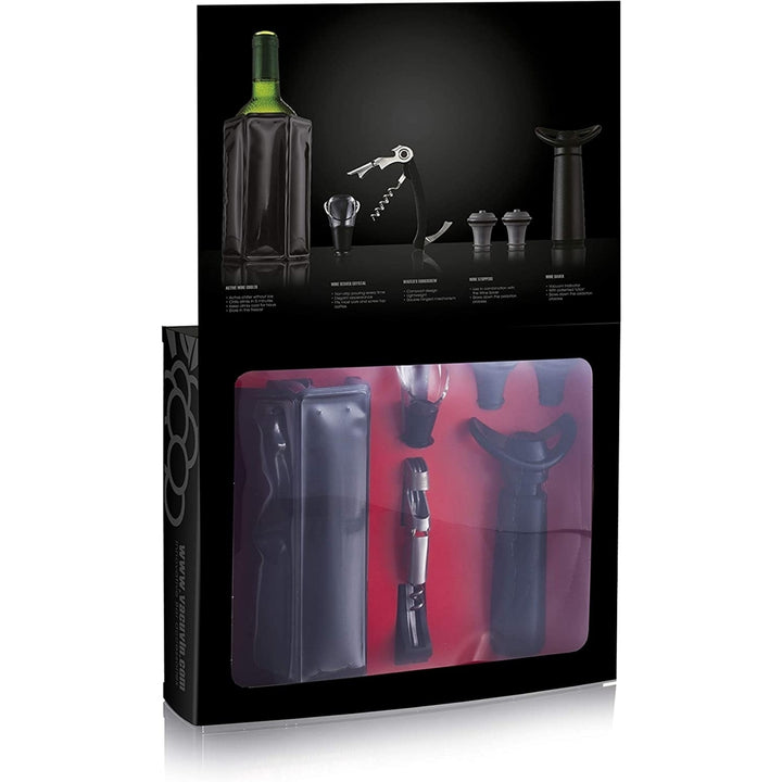 Vacu Vin Wine Essentials Gift Set in Black - Wine Saver Pump, 2 x Vacuum Bottle Stoppers, Wine Cooler, Waiters Image 3