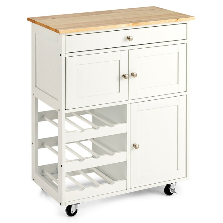 Rolling Kitchen Island Serving Cart Storage Cabinet w/ Wine Rack Image 4