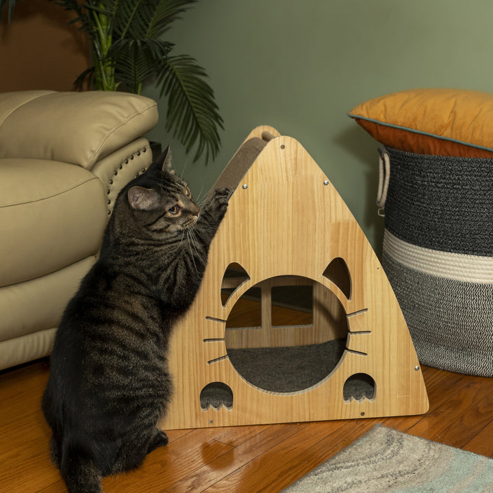 Armarkat S2106 Medium Triangular Solid Wood Cat Condo Scratching Pad Natural Image 5