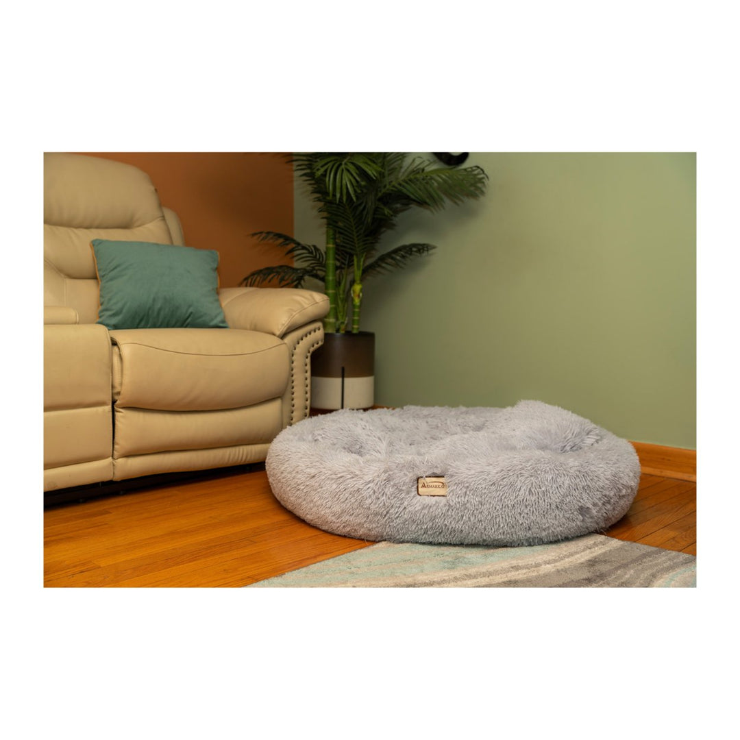 Armarkat Extra Large Gray Fluffy Round Cat Bed C71NHS Soft Cozy Donut Design Image 4