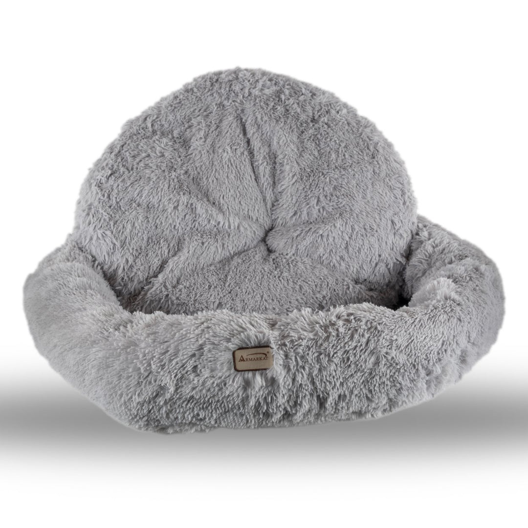 Armarkat Extra Large Gray Fluffy Round Cat Bed C71NHS Soft Cozy Donut Design Image 2