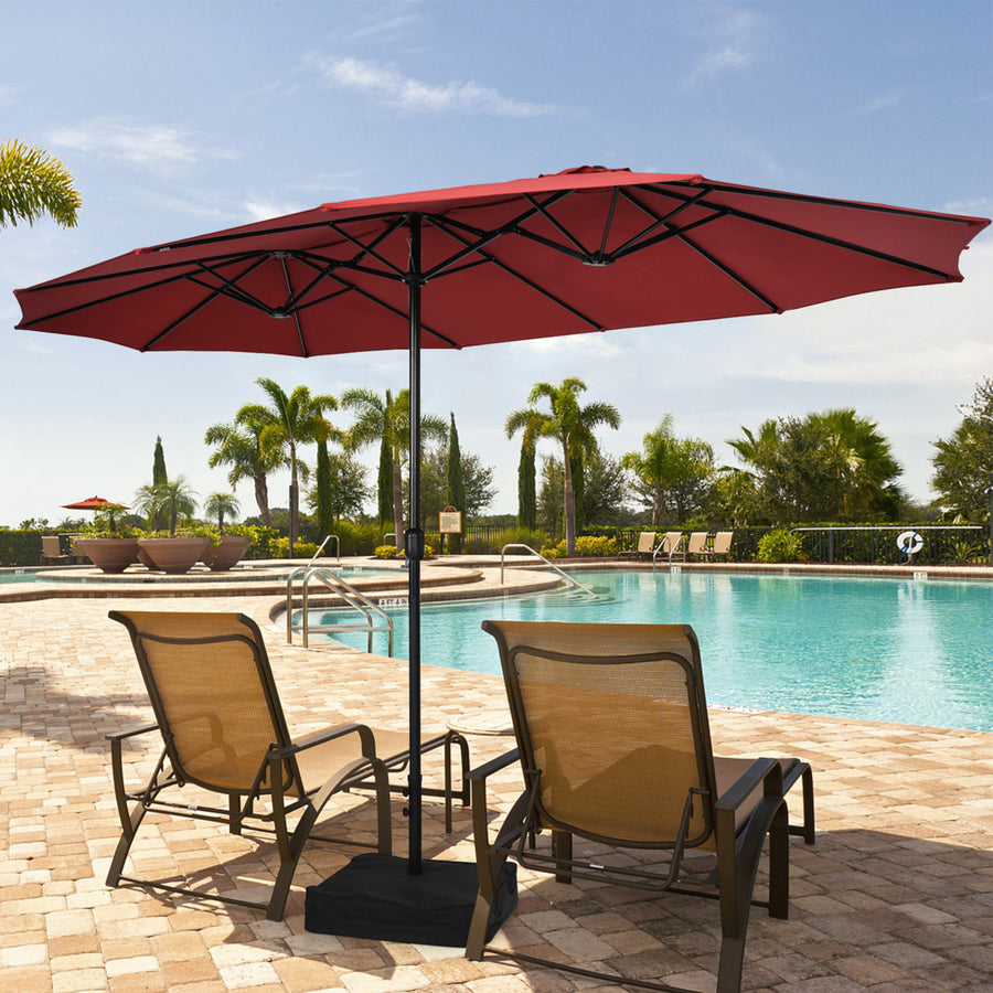 15 ft Double-Sided Patio Twin Umbrella Extra-Large Market Umbrella w/ Base Image 1