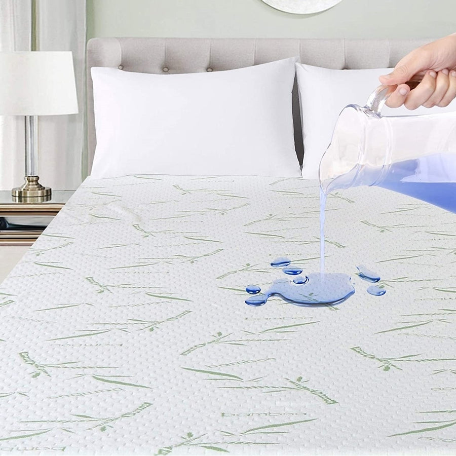 Bamboo Waterproof Mattress Protector, Soft, Cooling, Thin and Noiseless, Deep Pockets for All mattresses, Bamboo Blended Image 1