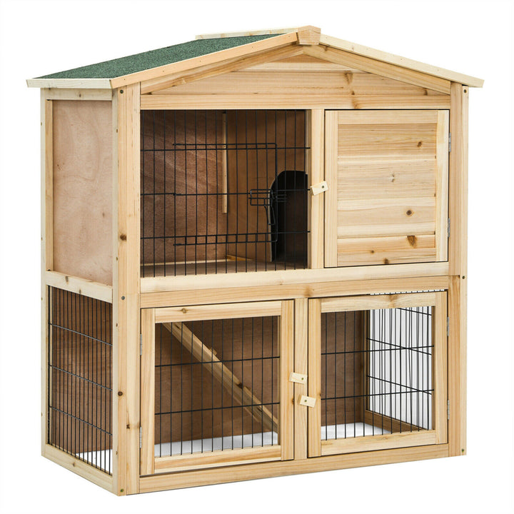 35 Wooden Chicken Coop Large Bunny Rabbit Cage w/ Ramp Indoor Outdoor Pet House Image 1