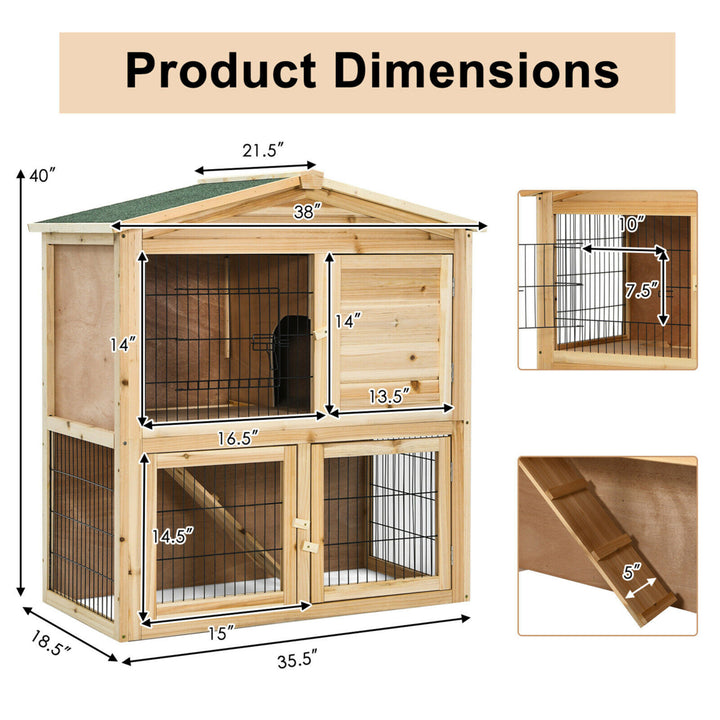 35 Wooden Chicken Coop Large Bunny Rabbit Cage w/ Ramp Indoor Outdoor Pet House Image 2