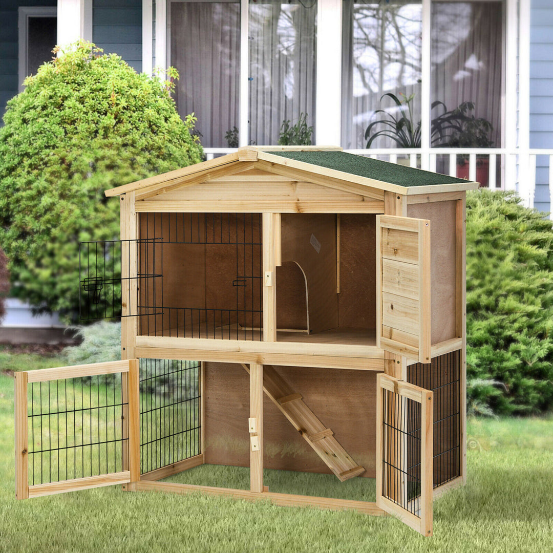 35 Wooden Chicken Coop Large Bunny Rabbit Cage w/ Ramp Indoor Outdoor Pet House Image 3