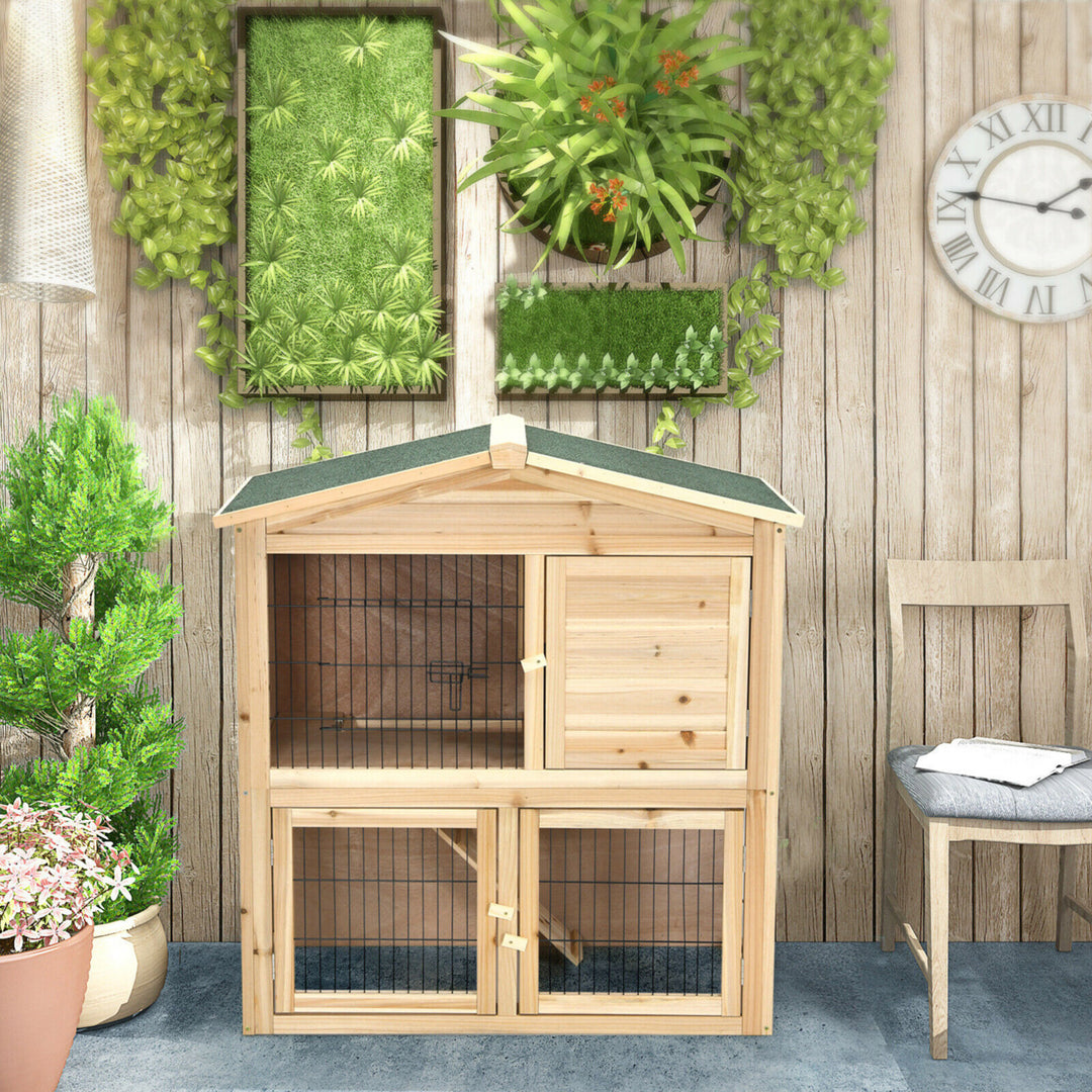 35 Wooden Chicken Coop Large Bunny Rabbit Cage w/ Ramp Indoor Outdoor Pet House Image 4