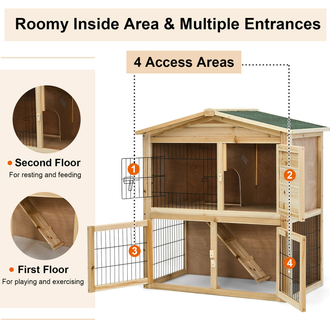 35 Wooden Chicken Coop Large Bunny Rabbit Cage w/ Ramp Indoor Outdoor Pet House Image 5