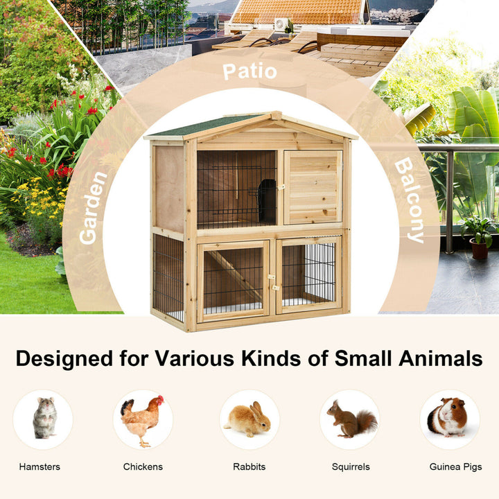 35 Wooden Chicken Coop Large Bunny Rabbit Cage w/ Ramp Indoor Outdoor Pet House Image 8