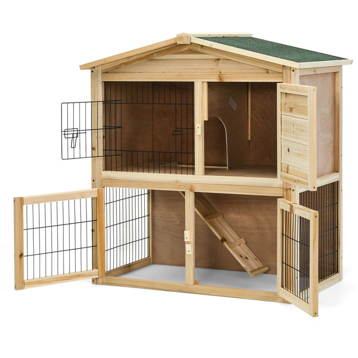 35 Wooden Chicken Coop Large Bunny Rabbit Cage w/ Ramp Indoor Outdoor Pet House Image 10