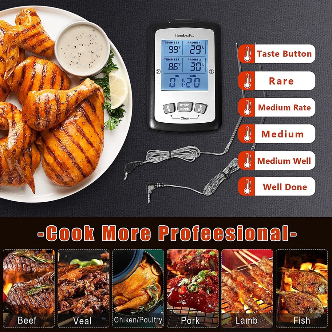 Meat Thermometer, Dual Probe Digital Instant Read Food Thermometer with Alarm and Calibration Function, Large Backlit Image 5