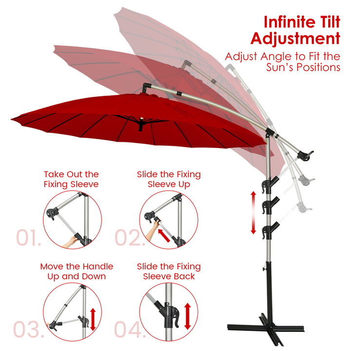 10FT Patio Offset Hanging Umbrella Cantilever Umbrella w/ Tilt Adjustment Image 3