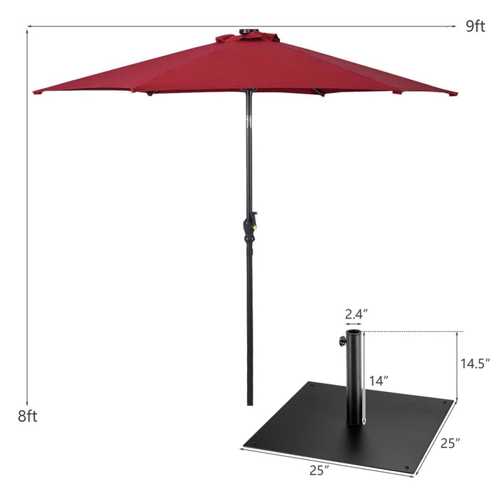 9 Ft Patio Table Market Umbrella w/ 18 Solar LED Lights and Heavy-duty Base Image 2