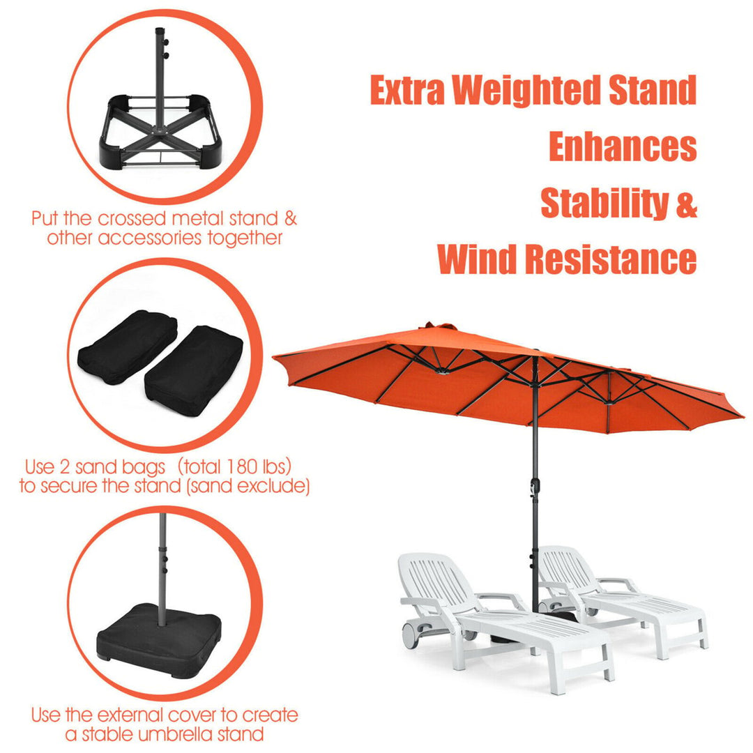 15 ft Double-Sided Patio Umbrella Market Twin Umbrella w/ Enhanced Base Image 4