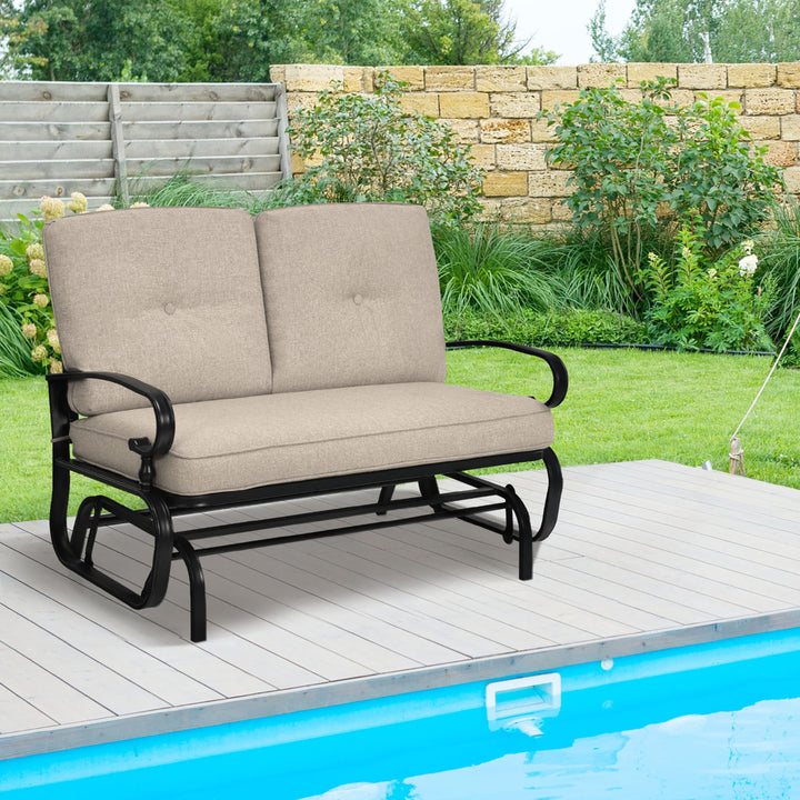 2-Person Outdoor Swing Glider Chair Bench Loveseat Cushioned Sofa Image 1