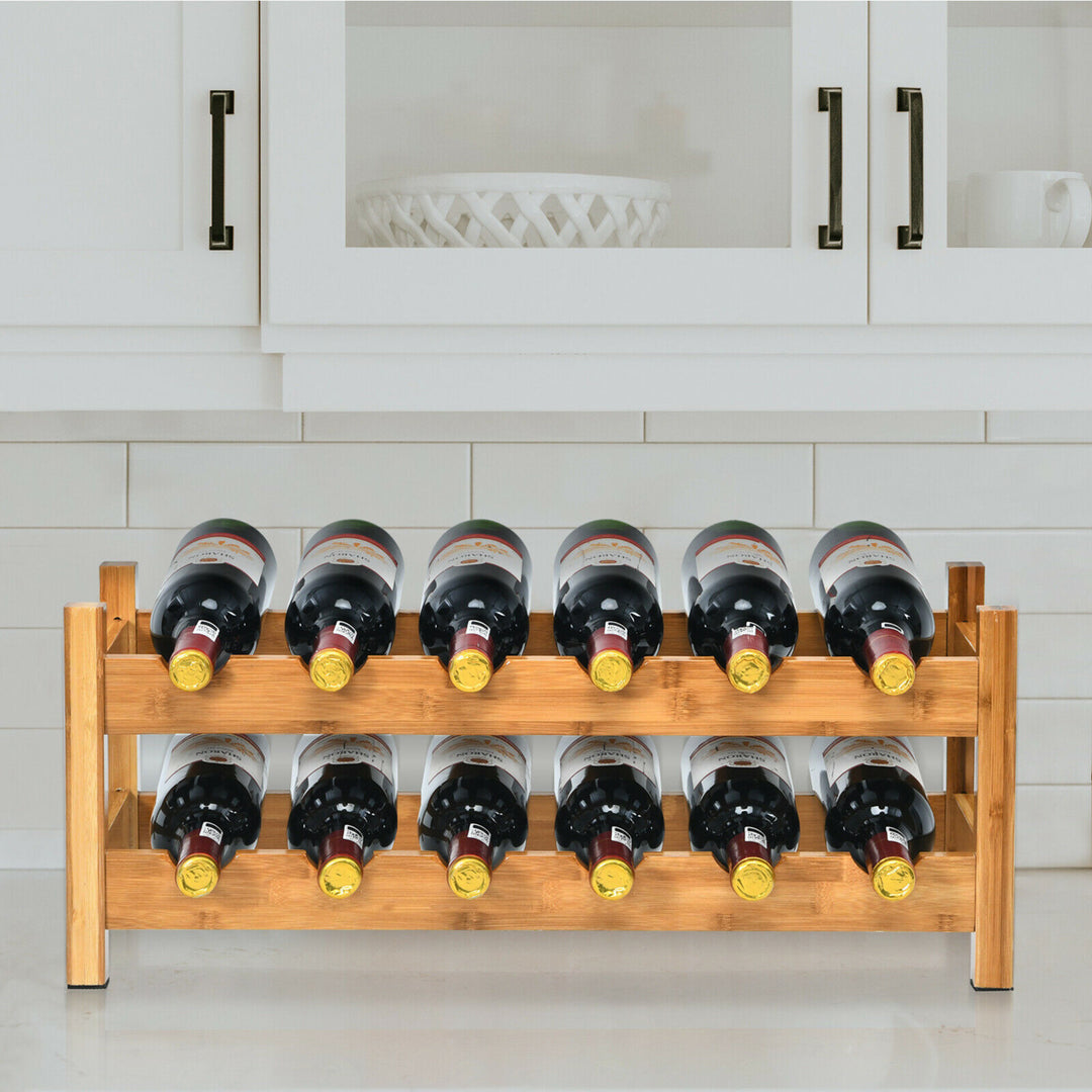 2-Tier Bamboo Wine Rack 12 Bottles Display Storage Shelf Holder Kitchen Natural Image 3