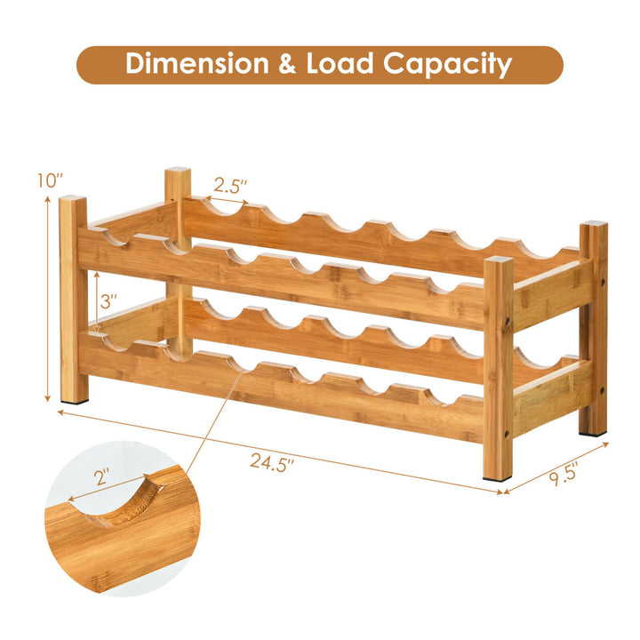 2-Tier Bamboo Wine Rack 12 Bottles Display Storage Shelf Holder Kitchen Natural Image 4