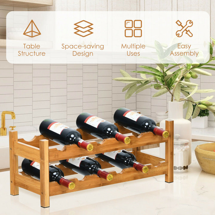 2-Tier Bamboo Wine Rack 12 Bottles Display Storage Shelf Holder Kitchen Natural Image 5