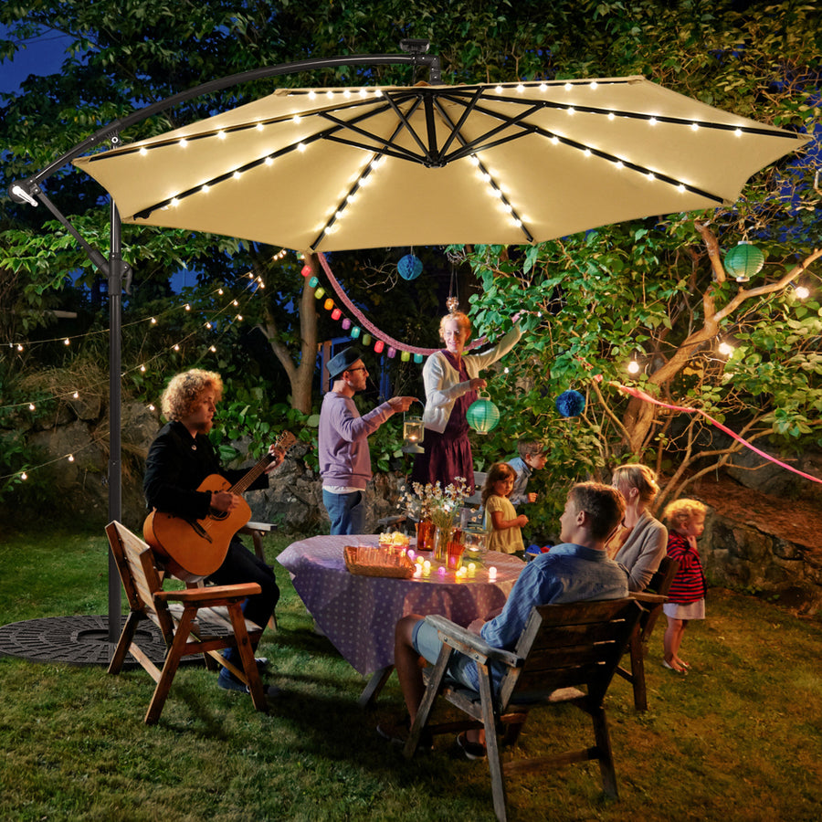 10ft Solar Patio Umbrella Outdoor Offset Hanging Umbrella w/ 40 LED Lights Image 1