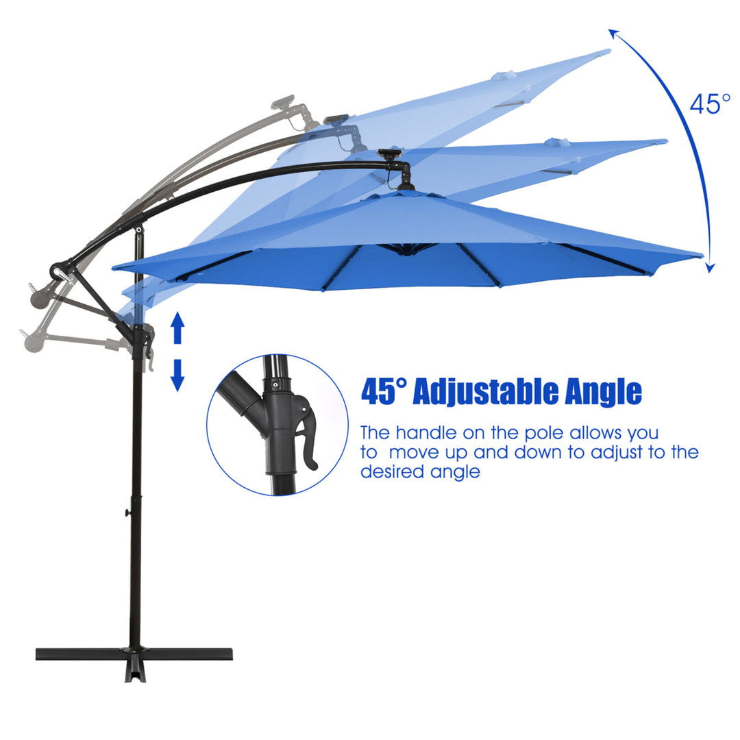 10ft Solar Patio Umbrella Outdoor Offset Hanging Umbrella w/ 40 LED Lights Image 3